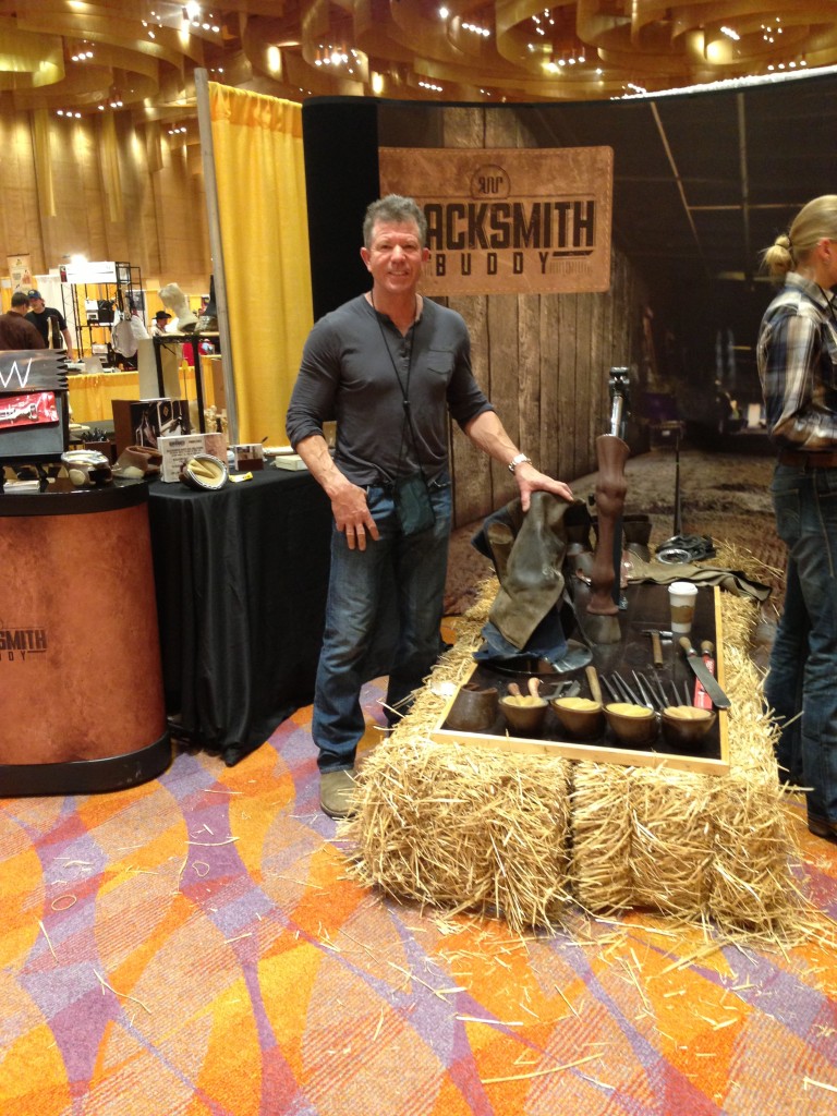 Wes Champagne stands with Blacksmith Buddy of Champagne Horseshoe Company